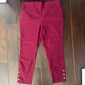 Roz & Ali Size 16 Wine Burgundy Pull-on ankle straight leg pants Career Workwear